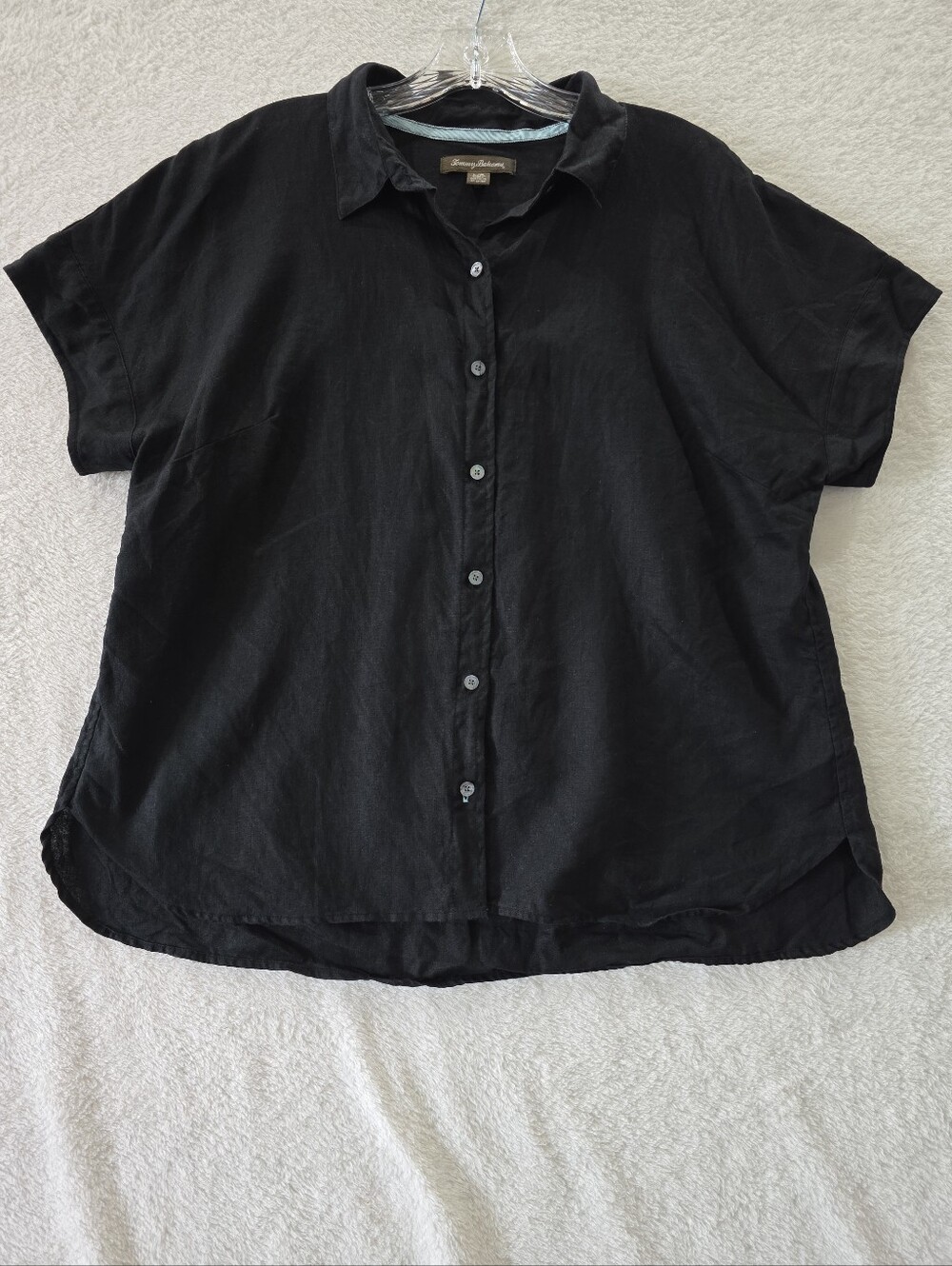 Tommy Bahama Linen Shirt Women's Large Black Short Sleeve Button Breathable